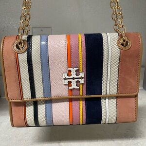 Tory Burch Multicolor Striped Leather and Suede Shoulder Bag